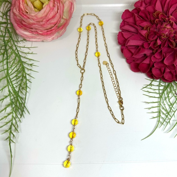 Newcitrine Gemstone Lariat Beaded Necklace